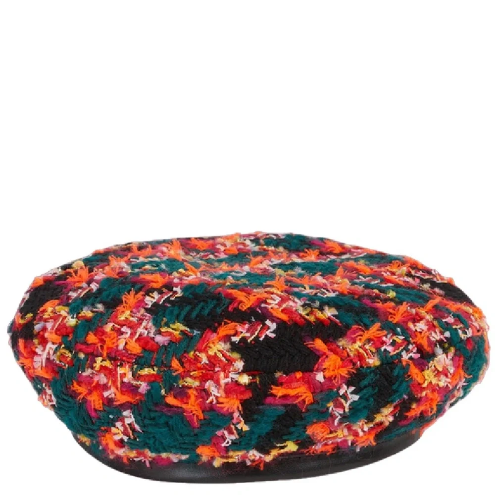 NWT GUCCI LAME BERET CAP Check Lame Sz S Multicolour Orange Tweed